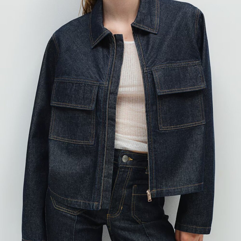 H&M Modern Denim Jean Jacket with Zipper